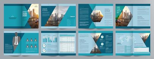 plantilla de folleto de guía de presentación de negocios corporativos, informe anual, plantilla de diseño de folleto de negocios geométrico plano minimalista de 16 páginas, tamaño a4. vector