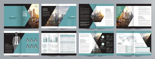 Corporate business presentation guide brochure template, Annual report, 16 page minimalist flat geometric business brochure design template, A4 size. vector