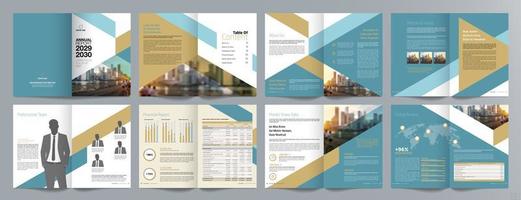 plantilla de folleto de guía de presentación de negocios corporativos, informe anual, plantilla de diseño de folleto de negocios geométrico plano minimalista de 16 páginas, tamaño a4. vector