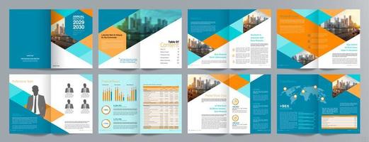 Corporate business presentation guide brochure template, Annual report, 16 page minimalist flat geometric business brochure design template, A4 size. vector