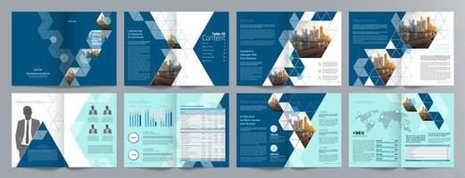 plantilla de folleto de guía de presentación de negocios corporativos, informe anual, plantilla de diseño de folleto de negocios geométrico plano minimalista de 16 páginas, tamaño a4. vector