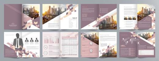 Corporate business presentation guide brochure template, Annual report, 16 page minimalist flat geometric business brochure design template, A4 size. vector