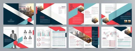 Corporate business presentation guide brochure template, Annual report, 16 page minimalist flat geometric business brochure design template, A4 size. vector