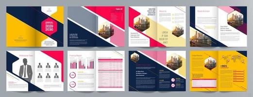 Corporate business presentation guide brochure template, Annual report, 16 page minimalist flat geometric business brochure design template, A4 size. vector