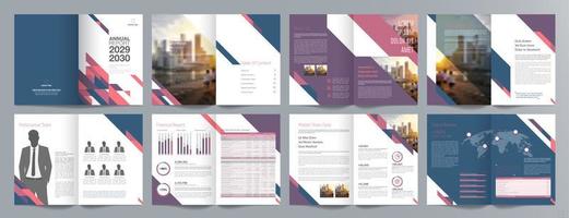 Corporate business presentation guide brochure template, Annual report, 16 page minimalist flat geometric business brochure design template, A4 size. vector