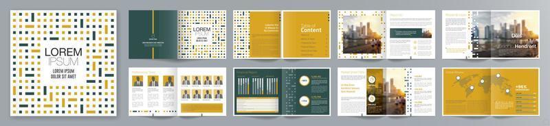 plantilla de folleto de guía de presentación de negocios corporativos, informe anual, plantilla de diseño de folleto de negocios geométrico plano minimalista de 16 páginas, tamaño cuadrado. vector
