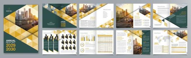 Corporate business presentation guide brochure template, Annual report, 16 page minimalist flat geometric business brochure design template, A4 size. vector