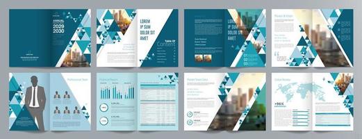 Corporate business presentation guide brochure template, Annual report, 16 page minimalist flat geometric business brochure design template, A4 size. vector