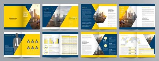 plantilla de folleto de guía de presentación de negocios corporativos, informe anual, plantilla de diseño de folleto de negocios geométrico plano minimalista de 16 páginas, tamaño a4. vector