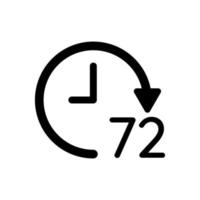 Icono de vector negro de reloj de 72 horas aislado sobre fondo blanco
