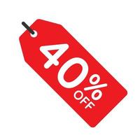 40 percent off tag vector icon isolated on white background