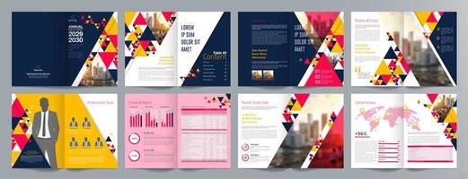 Corporate business presentation guide brochure template, Annual report, 16 page minimalist flat geometric business brochure design template, A4 size. vector