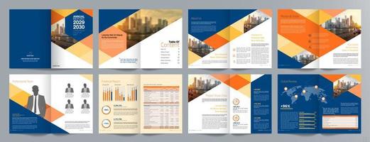 Corporate business presentation guide brochure template, Annual report, 16 page minimalist flat geometric business brochure design template, A4 size. vector