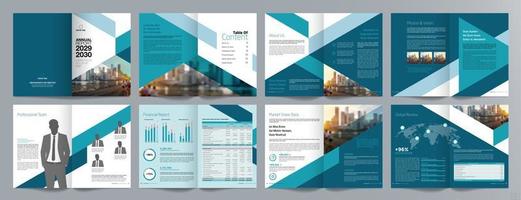 plantilla de folleto de guía de presentación de negocios corporativos, informe anual, plantilla de diseño de folleto de negocios geométrico plano minimalista de 16 páginas, tamaño a4. vector