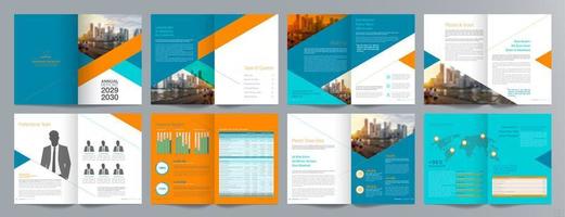 plantilla de folleto de guía de presentación de negocios corporativos, informe anual, plantilla de diseño de folleto de negocios geométrico plano minimalista de 16 páginas, tamaño a4. vector