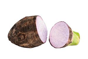 Taro root and slice isolated on white background. photo