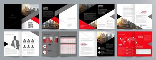 plantilla de folleto de guía de presentación de negocios corporativos, informe anual, plantilla de diseño de folleto de negocios geométrico plano minimalista de 16 páginas, tamaño a4. vector