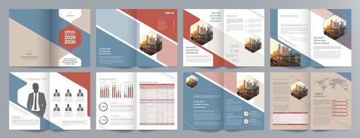 plantilla de folleto de guía de presentación de negocios corporativos, informe anual, plantilla de diseño de folleto de negocios geométrico plano minimalista de 16 páginas, tamaño a4. vector