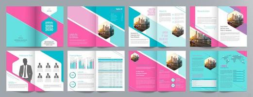 Corporate business presentation guide brochure template, Annual report, 16 page minimalist flat geometric business brochure design template, A4 size. vector