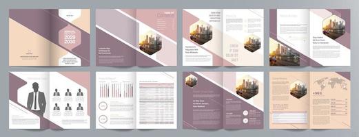 Corporate business presentation guide brochure template, Annual report, 16 page minimalist flat geometric business brochure design template, A4 size. vector