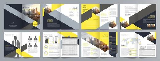 Corporate business presentation guide brochure template, Annual report, 16 page minimalist flat geometric business brochure design template, A4 size. vector