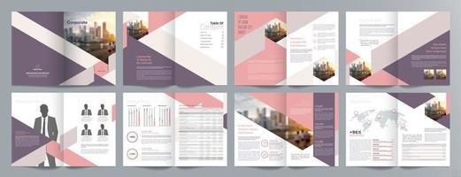 Corporate business presentation guide brochure template, Annual report, 16 page minimalist flat geometric business brochure design template, A4 size. vector