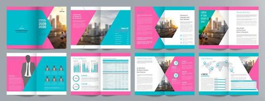 plantilla de folleto de guía de presentación de negocios corporativos, informe anual, plantilla de diseño de folleto de negocios geométrico plano minimalista de 16 páginas, tamaño a4. vector