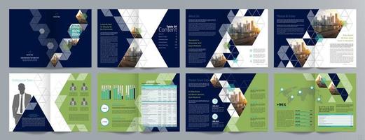 plantilla de folleto de guía de presentación de negocios corporativos, informe anual, plantilla de diseño de folleto de negocios geométrico plano minimalista de 16 páginas, tamaño a4. vector