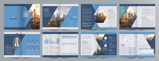 plantilla de folleto de guía de presentación de negocios corporativos, informe anual, plantilla de diseño de folleto de negocios geométrico plano minimalista de 16 páginas, tamaño a4. vector