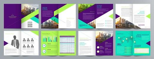 plantilla de folleto de guía de presentación de negocios corporativos, informe anual, plantilla de diseño de folleto de negocios geométrico plano minimalista de 16 páginas, tamaño a4. vector