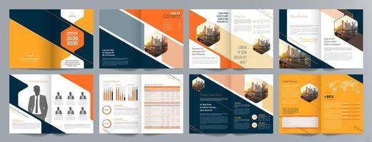 Corporate business presentation guide brochure template, Annual report, 16 page minimalist flat geometric business brochure design template, A4 size. vector