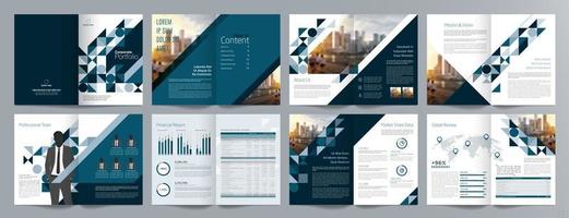 Corporate business presentation guide brochure template, Annual report, 16 page minimalist flat geometric business brochure design template, A4 size. vector