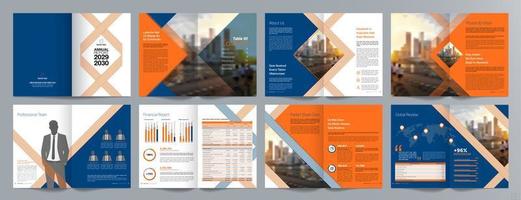 plantilla de folleto de guía de presentación de negocios corporativos, informe anual, plantilla de diseño de folleto de negocios geométrico plano minimalista de 16 páginas, tamaño a4. vector