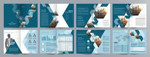 plantilla de folleto de guía de presentación de negocios corporativos, informe anual, plantilla de diseño de folleto de negocios geométrico plano minimalista de 16 páginas, tamaño a4. vector