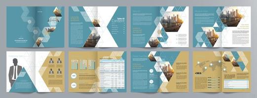 plantilla de folleto de guía de presentación de negocios corporativos, informe anual, plantilla de diseño de folleto de negocios geométrico plano minimalista de 16 páginas, tamaño a4. vector