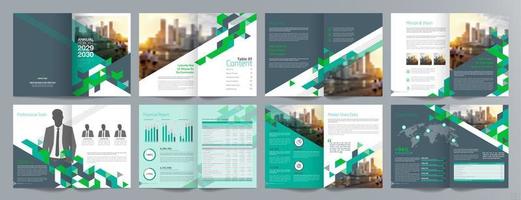 plantilla de folleto de guía de presentación de negocios corporativos, informe anual, plantilla de diseño de folleto de negocios geométrico plano minimalista de 16 páginas, tamaño a4. vector