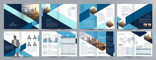 Corporate business presentation guide brochure template, Annual report, 16 page minimalist flat geometric business brochure design template, A4 size. vector