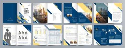 plantilla de folleto de guía de presentación de negocios corporativos, informe anual, plantilla de diseño de folleto de negocios geométrico plano minimalista de 16 páginas, tamaño a4. vector