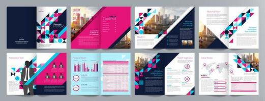 Corporate business presentation guide brochure template, Annual report, 16 page minimalist flat geometric business brochure design template, A4 size. vector