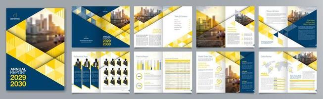 plantilla de folleto de guía de presentación de negocios corporativos, informe anual, plantilla de diseño de folleto de negocios geométrico plano minimalista de 16 páginas, tamaño a4. vector