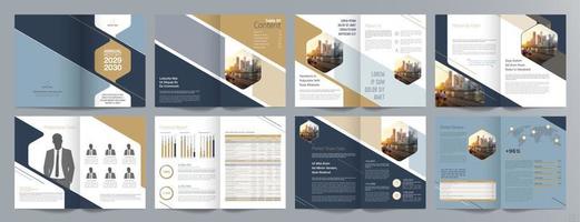 plantilla de folleto de guía de presentación de negocios corporativos, informe anual, plantilla de diseño de folleto de negocios geométrico plano minimalista de 16 páginas, tamaño a4. vector