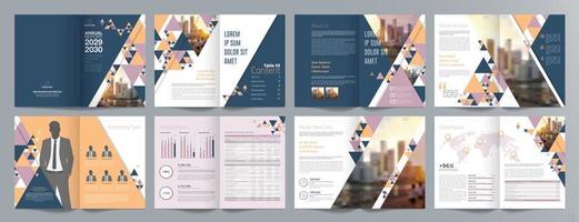 Corporate business presentation guide brochure template, Annual report, 16 page minimalist flat geometric business brochure design template, A4 size. vector