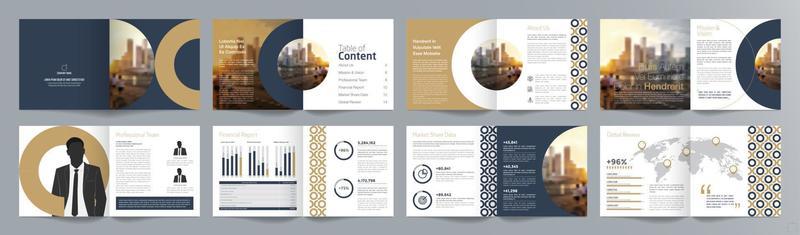 Corporate business presentation guide brochure template, Annual report, 16 page minimalist flat geometric business brochure design template, square size.