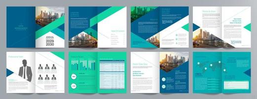 plantilla de folleto de guía de presentación de negocios corporativos, informe anual, plantilla de diseño de folleto de negocios geométrico plano minimalista de 16 páginas, tamaño a4. vector