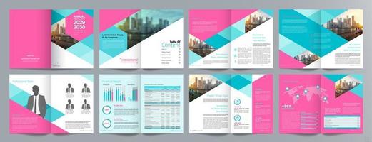 Corporate business presentation guide brochure template, Annual report, 16 page minimalist flat geometric business brochure design template, A4 size. vector