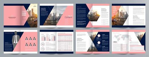 Corporate business presentation guide brochure template, Annual report, 16 page minimalist flat geometric business brochure design template, A4 size. vector