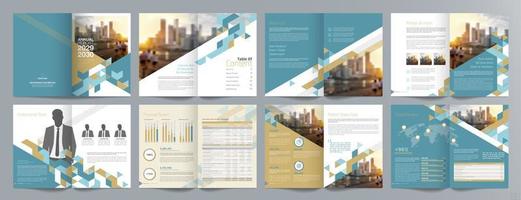 plantilla de folleto de guía de presentación de negocios corporativos, informe anual, plantilla de diseño de folleto de negocios geométrico plano minimalista de 16 páginas, tamaño a4. vector