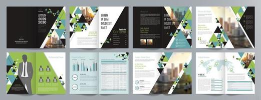 Corporate business presentation guide brochure template, Annual report, 16 page minimalist flat geometric business brochure design template, A4 size. vector