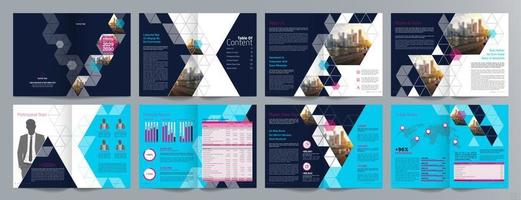 Corporate business presentation guide brochure template, Annual report, 16 page minimalist flat geometric business brochure design template, A4 size. vector