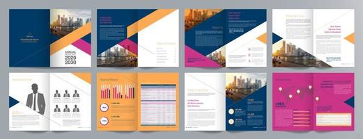 plantilla de folleto de guía de presentación de negocios corporativos, informe anual, plantilla de diseño de folleto de negocios geométrico plano minimalista de 16 páginas, tamaño a4. vector